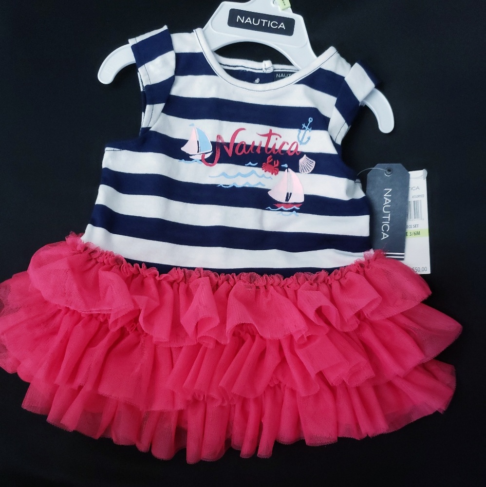 Nautica Baby Girls Dress, Navy, White and Pink